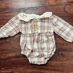 Nicole Miller Pink and Cream Plaid Baby Romper